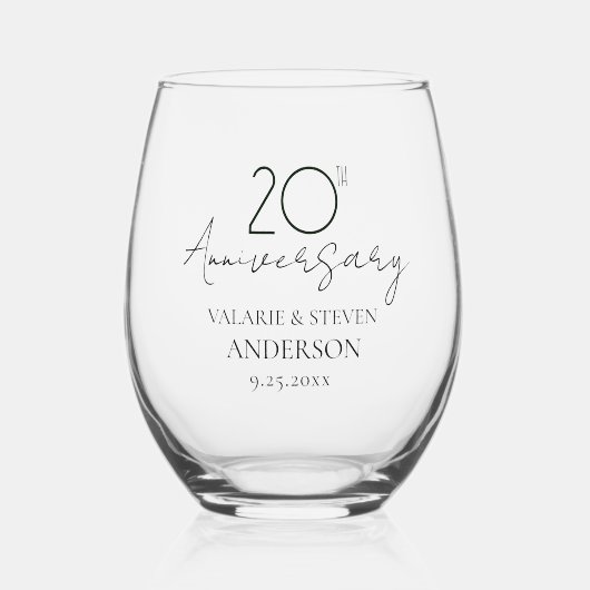 Verre À Vin Sans Pied 20e anniversaire de Mariage Keepsaké (Recto)