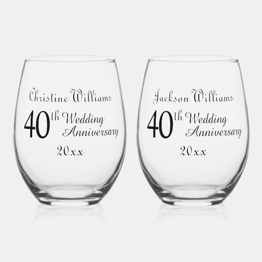 Verre À Vin Sans Pied 40e anniversaire du Mariage de Ruby (Recto)