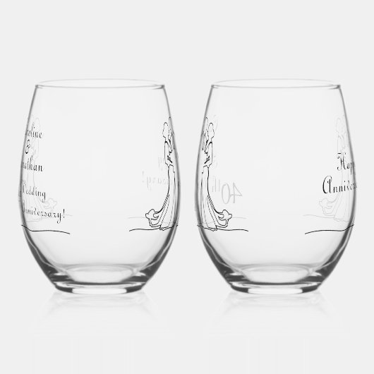 Verre À Vin Sans Pied 40e Ruby Mariage Anniversaire ligne Couple d'art (Gauche)