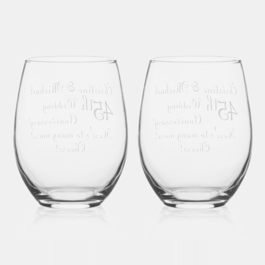 Verre À Vin Sans Pied 45e Sapphire Mariage Anniversaire Signature Script (Verso)