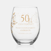 Verre À Vin Sans Pied 50e anniversaire du Mariage Floral Gold (Verso)