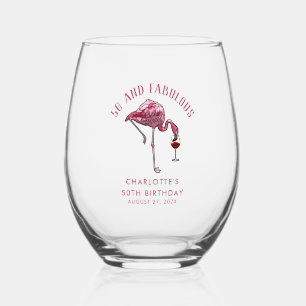 Verre À Vin Sans Pied 50e anniversaire Flamant rose de fête nouveauté Pe