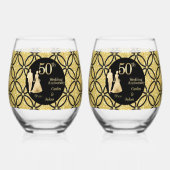 Verre À Vin Sans Pied 50e Couple d'or Parties scintillant Mariage Annive (Recto)