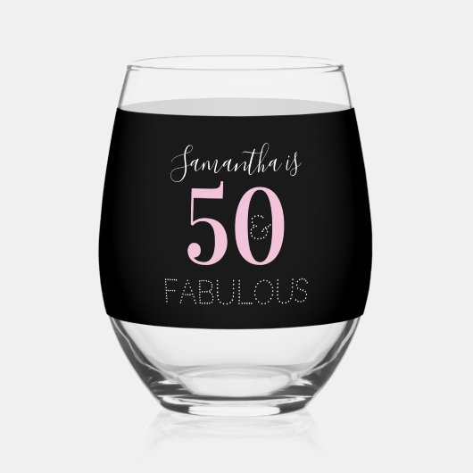 Verre À Vin Sans Pied 50th Birthday Personalized Black Pink (Recto)