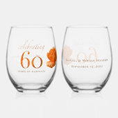 Verre À Vin Sans Pied 60e anniversaire mariage personnaliser pêche rose (Recto)