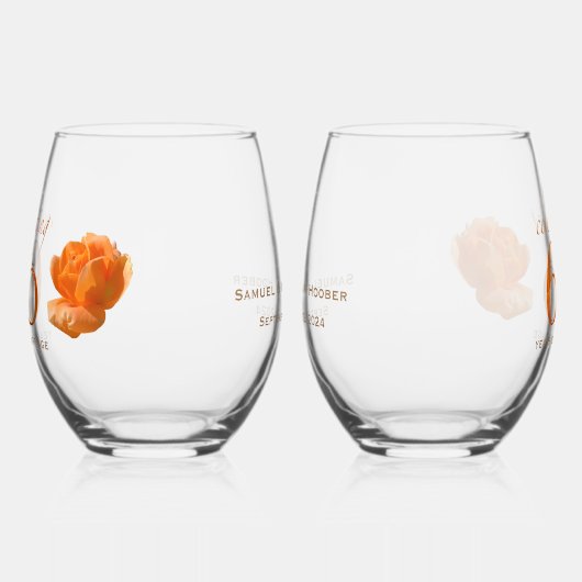 Verre À Vin Sans Pied 60e anniversaire mariage personnaliser pêche rose (Gauche)