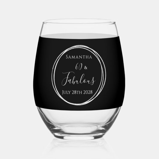 Verre À Vin Sans Pied 60th Birthday Black Silver Personalized Party (Recto)
