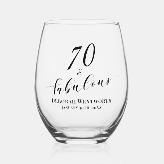 Verre À Vin Sans Pied 70 and Fabulous Seventy Birthday Elegant Script (Recto)