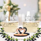 Verre À Vin Sans Pied 70e Mariage Platinum Anniversaire Ligne Art Couple