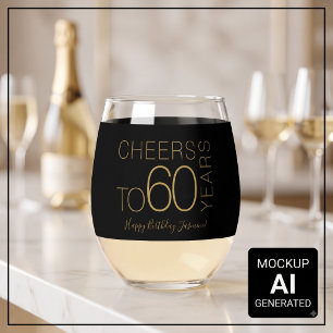 Verre À Vin Sans Pied À 60 ans Black Gold Élégant Anniversaire