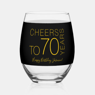Verre À Vin Sans Pied À 70 ans Élégant Anniversaire Black Gold