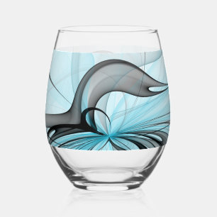 Verre À Vin Sans Pied Abstrait Anthracite Gris Bleu Moderne Fractage Art
