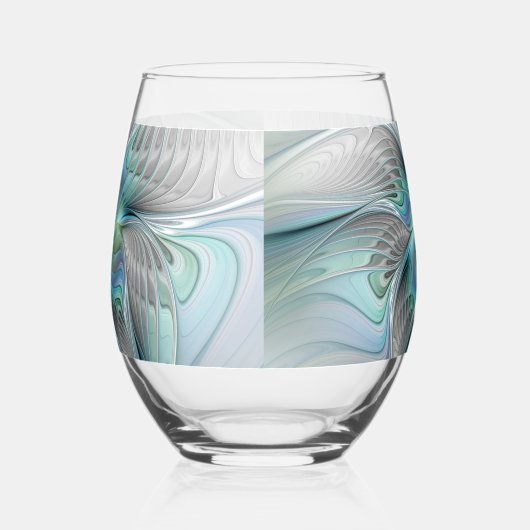 Verre À Vin Sans Pied Abstrait Bleu Vert Papillon Imaginaire Fractal Art (Gauche)