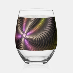 Verre À Vin Sans Pied Abstrait brillant Trippy coloré 3D Fractal Art