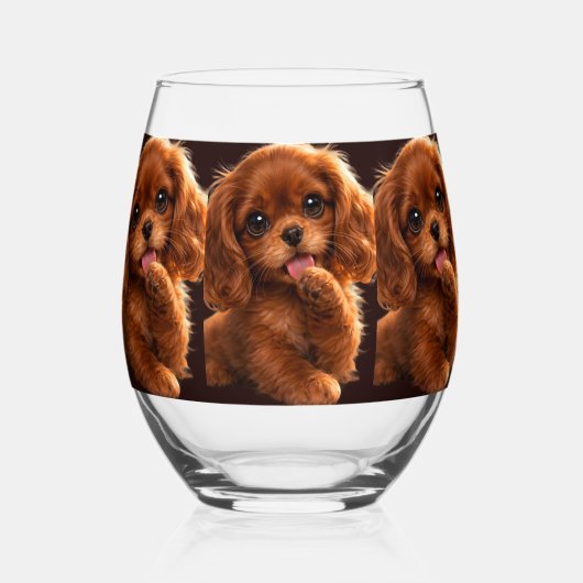 Verre À Vin Sans Pied Adorable Ruby Cavalier Spaniel (Verso)