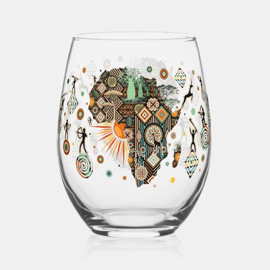 Verre À Vin Sans Pied Africa Map Decorative Tribal Elements Pattern (Recto)