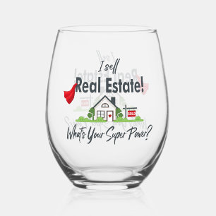Verre À Vin Sans Pied Agent immobilier, Realtor Super Hero