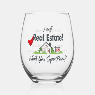 Verre À Vin Sans Pied Agent immobilier, Realtor Super Hero Personnalisé