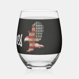 Verre À Vin Sans Pied Aigle et nom du drapeau en cuir noir
