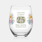 Verre À Vin Sans Pied Aimez ma femme 25e anniversaire fleurs vert (Recto)