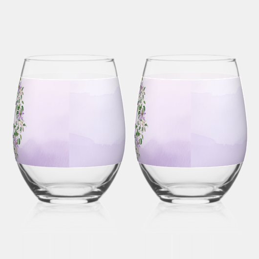 Verre À Vin Sans Pied Amethyst Lilies sur Mariage d'aquarelle violet (Gauche)
