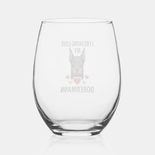 Verre À Vin Sans Pied Amour fou pour le chien Dobermann Cœurs rouges_1