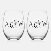 Verre À Vin Sans Pied Ampersand Monogramme Initiales Moderne Chic Mariag (Recto)