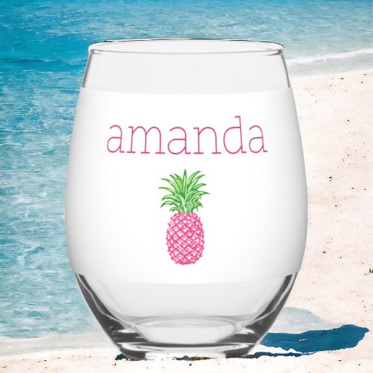 Verre À Vin Sans Pied Ananas Rose Prépa Personnalisé