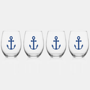 Verre À Vin Sans Pied Ancre bleue Conception nautique
