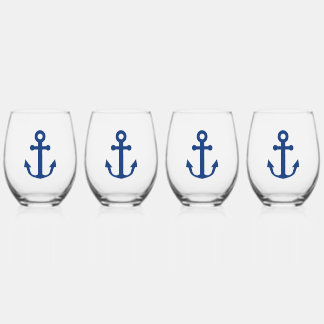 Verre À Vin Sans Pied Ancre bleue Conception nautique