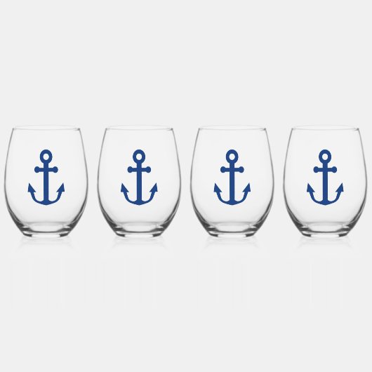 Verre À Vin Sans Pied Ancre bleue Conception nautique (Recto)