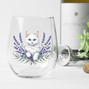 Verre À Vin Sans Pied Anniversaire élégant de Lavande et de Chat