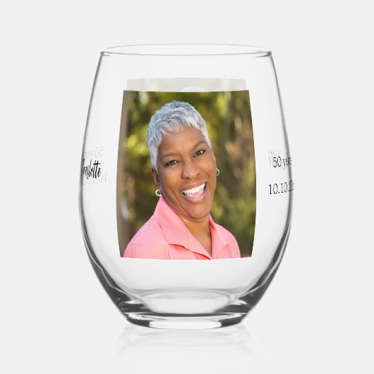 Verre À Vin Sans Pied Anniversaire photo nom âge (Recto)