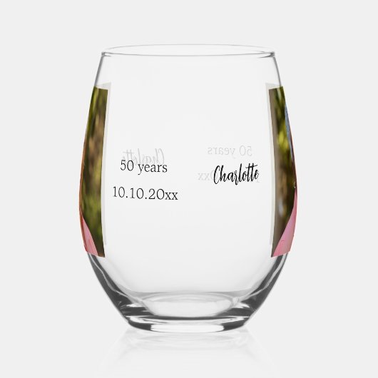 Verre À Vin Sans Pied Anniversaire photo nom âge (Gauche)