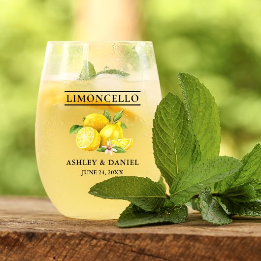 Verre À Vin Sans Pied Aquarelle Citrons Verdure Mariage Limoncello