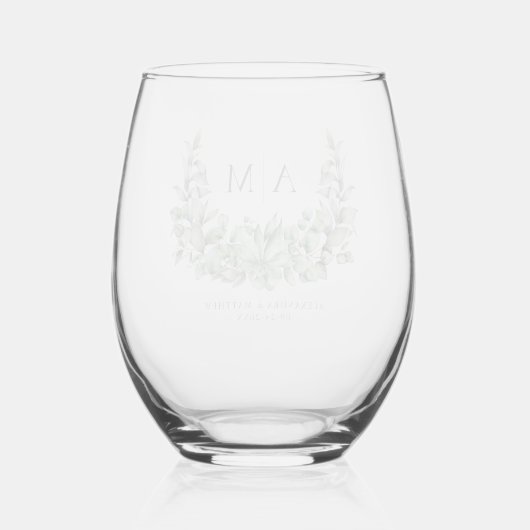 Verre À Vin Sans Pied Aquarelle Eucalyptus Monogram Mariage (Verso)