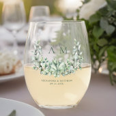 Verre À Vin Sans Pied Aquarelle Eucalyptus Monogram Mariage