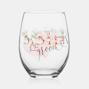 Verre À Vin Sans Pied Aquarelle rose soeur florale du cadeau de marié