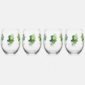 Verre À Vin Sans Pied ☘️ Aquarelle St. Patrick’s Day Clochers & Casquett