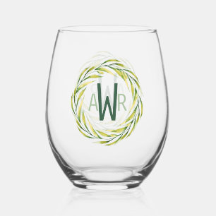 Verre À Vin Sans Pied Aquarelle vert cadre Monogramme ID667