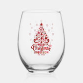 Verre À Vin Sans Pied Arbre de Noël Joyeux Noël Nom de famille Date (Recto)