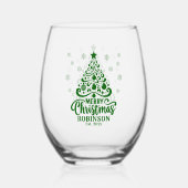 Verre À Vin Sans Pied Arbre de Noël Joyeux Noël Nom de famille Date (Recto)