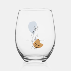 Verre À Vin Sans Pied Art de ligne de chat minimaliste sur mesure