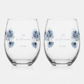 Verre À Vin Sans Pied Artistic Blue Flowers Wedding (Verso)
