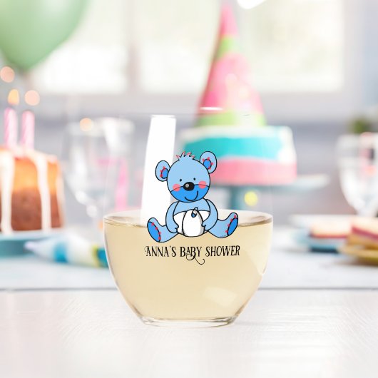 Verre À Vin Sans Pied baby shower bleu ours en peluche (nom) Ensemble de (Insitu (Anniversaire))