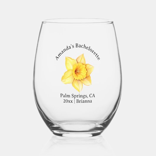 Verre À Vin Sans Pied Bachelorette Mois de naissance Fleur Mars Daffodiq (Verso)