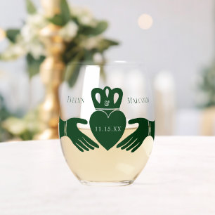 Verre À Vin Sans Pied Bague de Claddagh irlandais Simple Graphisme Vert