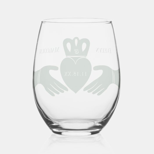Verre À Vin Sans Pied Bague de Claddagh irlandais Simple Graphisme Vert (Verso)