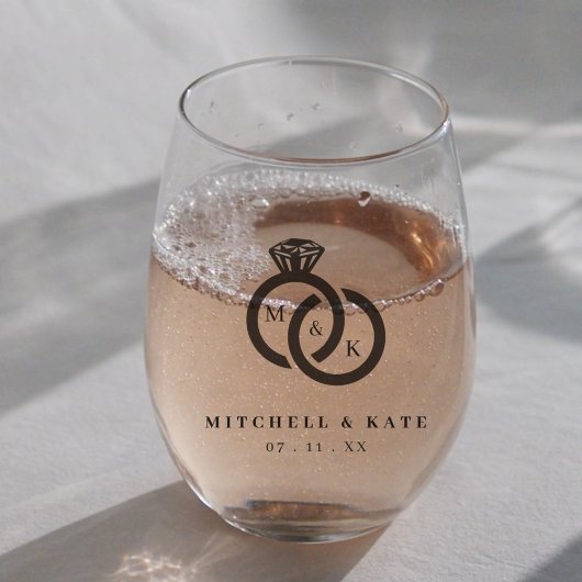 Verre À Vin Sans Pied Bague de diamant monogramme cadeau de mariage