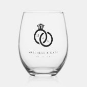 Verre À Vin Sans Pied Bague de diamant monogramme cadeau de mariage (Recto)